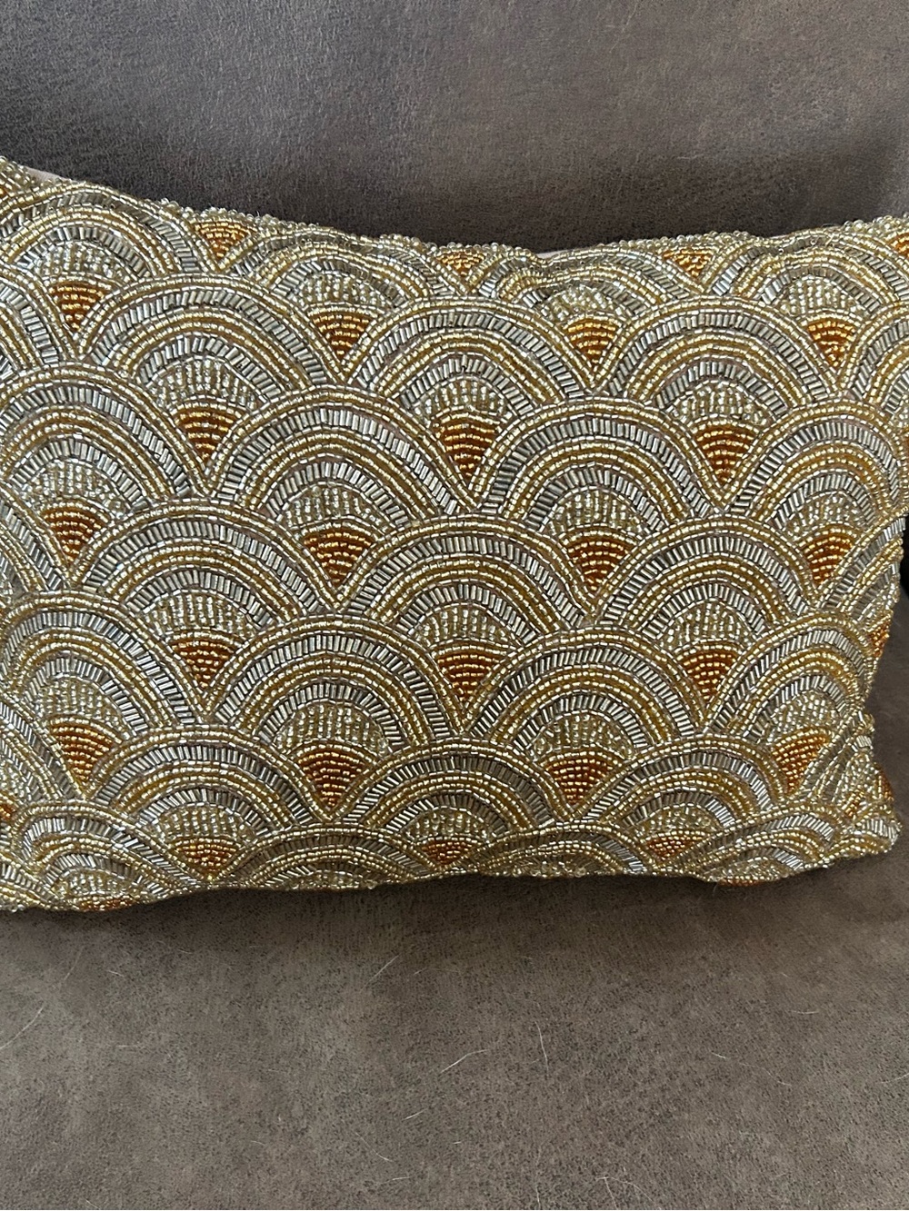 Gold and Silver Beaded Decorative Pillow